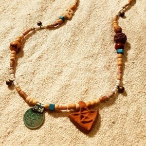 Recycled Eco Necklace Coin Clay Earthy Jewelry Rudraksha Jewellery Sea Natural Beads Festival