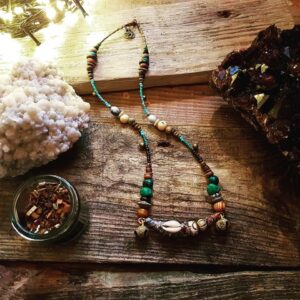 White Goddess Necklace Earthy Bohemian Jewelry Boho Tribal Jewellery Natural Beads Bells Festival Hippie Hippy Elf Shells Bells Recycled Eco