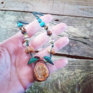 Macrame Avocado Stone Crystal Necklace Citrine Jewelry Tagua Nut Natural Earthy Jewellery Seed Pod Plant Dye Tribal Eco Artisan Psy Festival