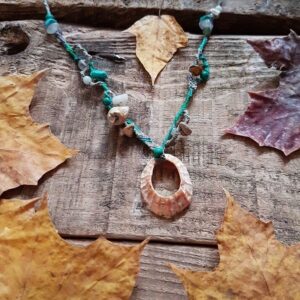 Micro Macrame Crystal Necklace Natural Sea Shell Flax Jewellery Mermaid Jewelry Tribal Boho Gypsy Eco Tribe Goa Style Psy Festival Natural
