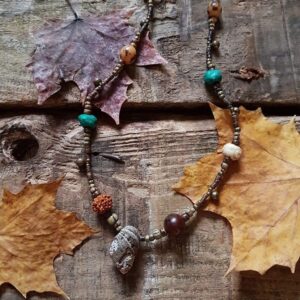 Necklace Shells Earthy Jewelry Rudraksha Seashells Bohemian Jewellery Sea Natural Coconut Wood Bells Brass Beads Festival Boho Hippy Hippie