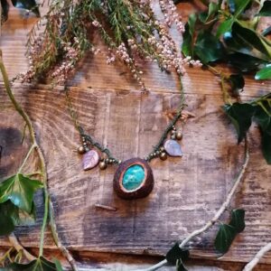 Forest Necklace Micro Macrame Chrysocolla Crystal Avocado Stone Pendant Magical Earthy Jewelry Moss Mossy Witch Elf Pagan Jewellery Woodland