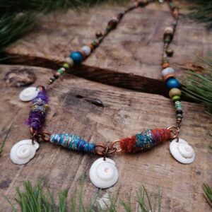 Wrap Necklace Spiral Shells Jewelry Earthy Jewellery Recycled Boho Seed Pod Seashell Shell Eco Festival Forest Beaded Textile Fiber Art Fae