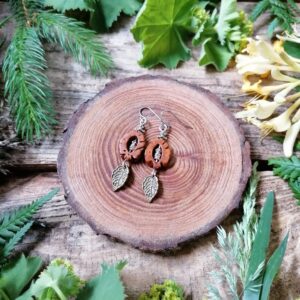 Leaf Forest Earrings Dangle Woodland Elf Jewellery Recycled Seed Pods Natural Ear Rings Artisan Jewelry Psy Festival Wooden Vintage Retro