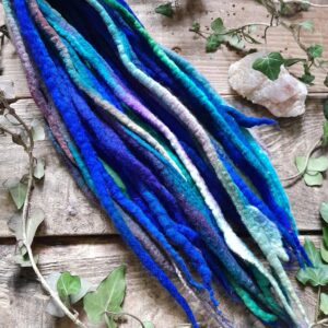 Set Of 20 Double Ended DREADLOCKS Blue Green Sea Rainbow Hand Dyed DE Dreads Felted Wool Dreadlock Extensions Dread Mermaid Elf Fae Felt