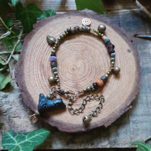 Witch Crow Spiral Leaf Charm Bracelet Magical Forest Jewelry Woodland Earthy Witch Bells Jewellery Elf Fairy Leaf Woods Anklet