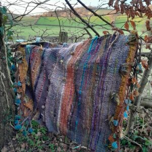 Handwoven Rug Magic Carpet Woven Handspun Art Yarn Weaving Plant Dyed Natural Wool Hand Dyed Art Yarns Blanket Rigid Heddle Loom Weave