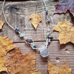 Micro Macrame Phantom Quartz Crystal Necklace Natural Jewelry Forest Fairy Elf Jewellery Psy Festival Earthy