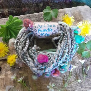 Pom Pom Art Yarn Bundle Bulky Handspun Hand Dyed Yarns Weaving Wool Tapestry Saori Fiber Art Fibre Crochet Knitting Hand Spun Artyarn