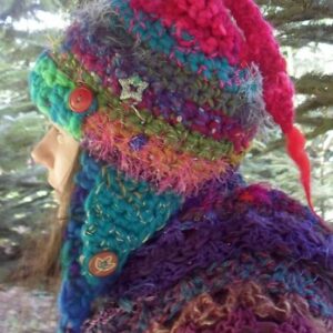 Hand Dyed Rainbow Pixie Trapper Hat Earflaps Crochet Crocheted Dreads Hippy Hippie Dreadlocks Hat Festival Merino Wool Elf Psy Fairy Earflap