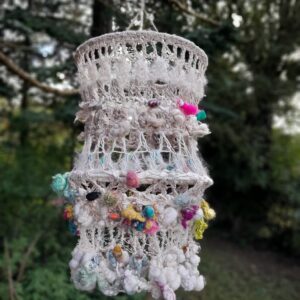 Pendant Light Shade Fiber Art Lighting Handspun Lightshade Art Yarn Chandelier White Ceiling Lamp Shade Boho Interior Bohemian Hippy Home