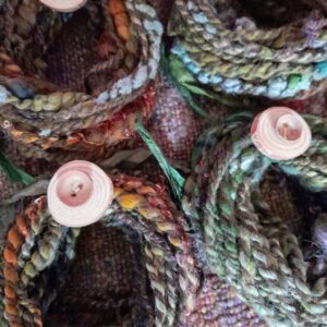 ONE Art Yarn Bundle Forest Handspun With Natural Woodland Buttons Weaving Wool Hand Spun Handweaving Tapestry Knitting Crochet Felting Craft