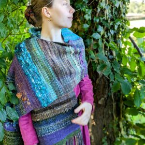 The Deep Earthy Handwoven Shawl Art Blanket Blue Green Purple Autumn Natural Wool Witch Wrap Rug Scarf Handspun Art Yarn Weaving Hand Dyed