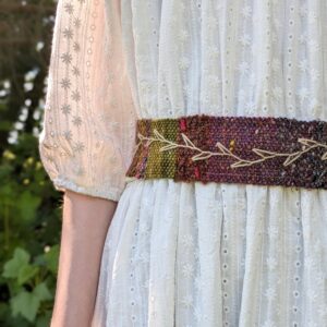 Handwoven Folk Belt Rainbow Wrap Tie On Handspun Art Yarn Weaving Hand Dyed Woven Wool Fiber Art Loom Weaving